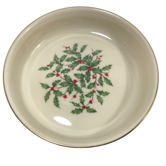 LENOX Special Holly & Berry Small Fruit Dessert Sauce Bowl Ivory with Gold Rim - Picture 2 of 8